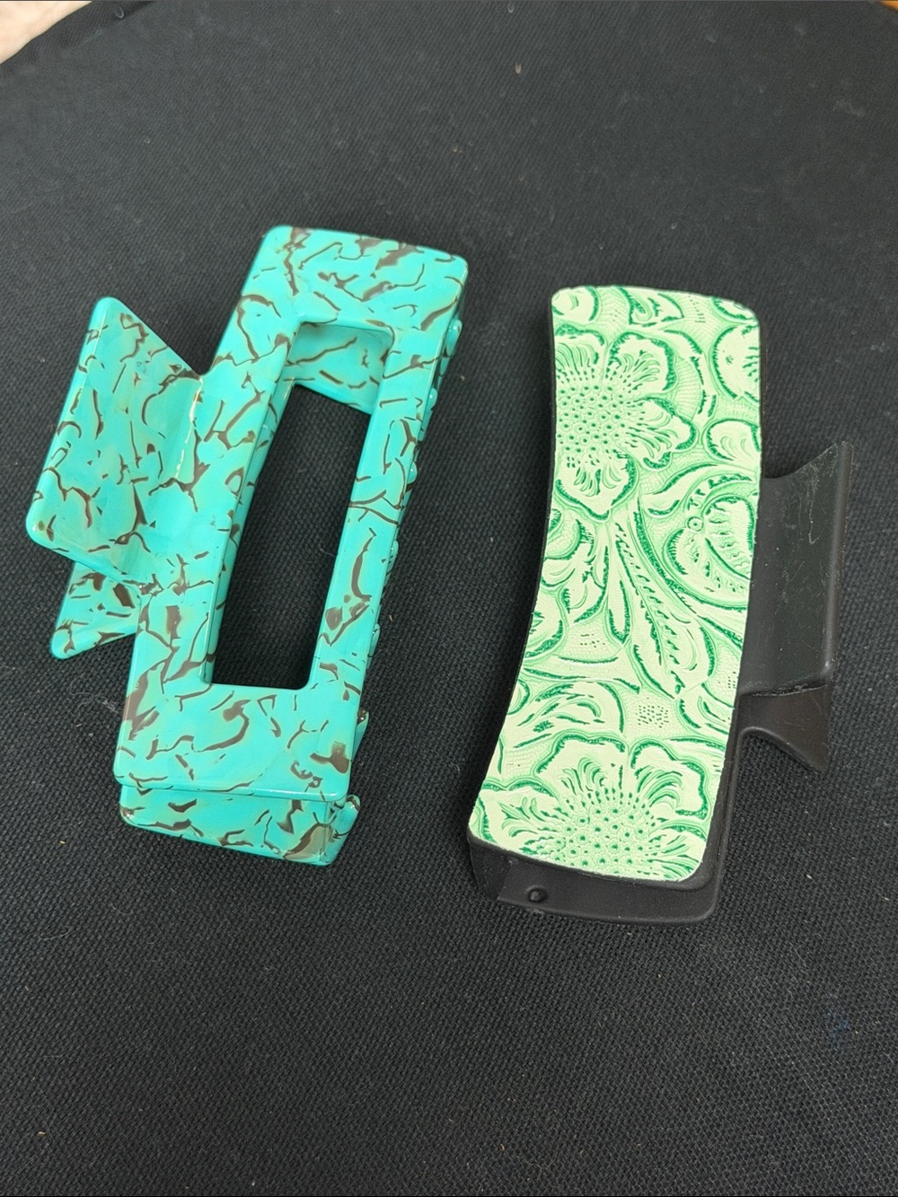 Turquoise and Mint Green Decorative Hair Clip Duo